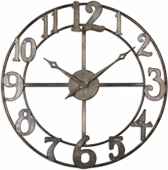 nice table clock Uttermost Wall Clocks Antiqued Silver Leaf With Burnished Edges. Quartz Movement Ensures Accurate Timekeeping. Requires One "C" Battery. Grace Feyock