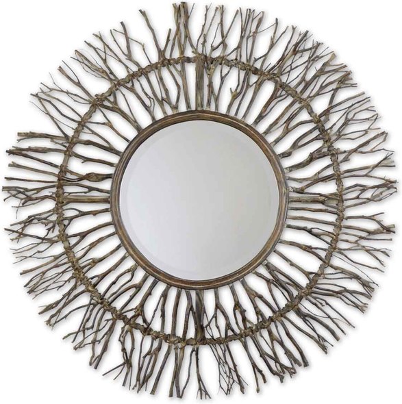 mirror beaded Uttermost Round Wood Mirrors Real Birch Branches With Burnished Edges And Light Gray Accents Are Woven Onto A Wood Frame. NA