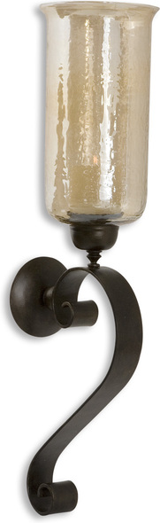 wall sconce tealight holder Uttermost Candle Sconces Antiqued Bronze Metal And Transparent Amber Glass. Includes One 3"x 3" Ivory Candle. NA