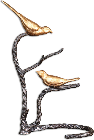 buy garden statues Uttermost Figurines & Sculptures Twisted Wrought Iron With Bright, Metallic Gold Birds.