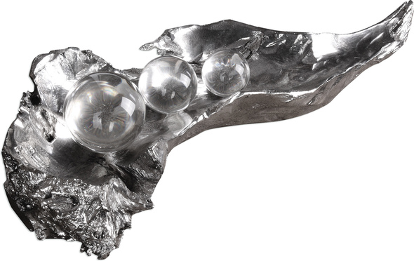 garden statues and decor Uttermost Figurines & Sculptures This Gorgeous Sculpture Simulates Peas Sitting On An Open Pod, Finished In A Tarnished, Metallic Silver With Clear Crystal Spheres.