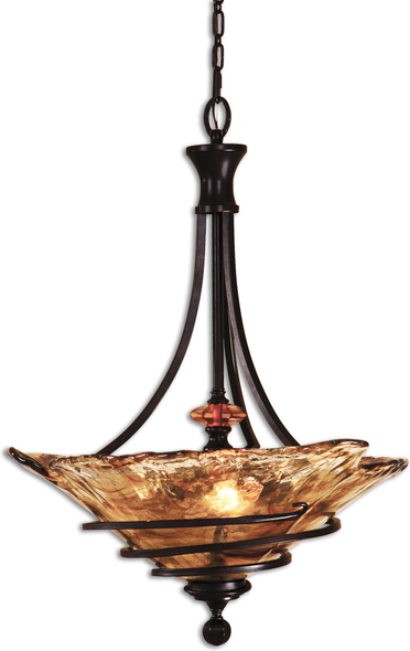 metal hanging pendant light Uttermost Pendants Oil Rubbed Bronze Metal With Amber Tinted Accents And Hand Crafted Toffee Colored Art Glass. Carolyn Kinder