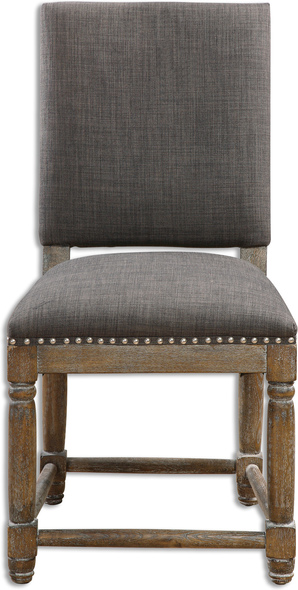 living room leather accent chairs Uttermost  Accent Chairs & Armchairs Weathered Gray Hardwood Base, Paired With Woven Polyester Seat And Back In Asphalt With Antique Brass Accent Nails.