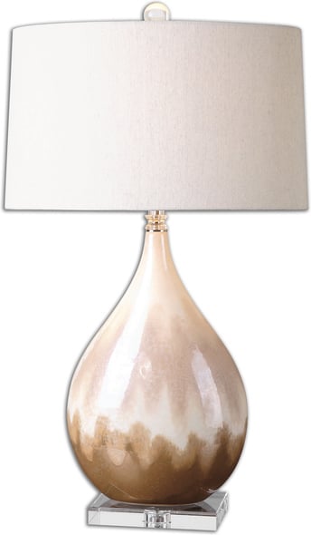 large brass chandelier Uttermost Glazed Ceramic Lamps Ceramic Base Finished In A Metallic Rust Beige Glaze With Ivory Undertones And Crystal Accents.