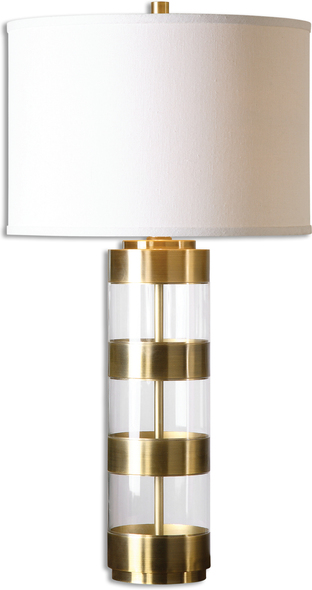 modern brass table lamps Uttermost Brushed Brass Table Lamps Metal Bands Finished In A Plated Brushed Brass Separated By Clear Acrylic Details.