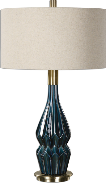 large table lamps for bedroom Uttermost Blue Ceramic Lamps Deep Blue Ceramic Glaze Accented With Plated, Brushed Antique Brass Details.