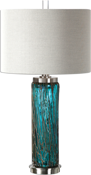 best led desk light Uttermost Blue Glass Lamps Blue Glass With Bronze Sugar Spun Accents And Brushed Nickel Plated Details.