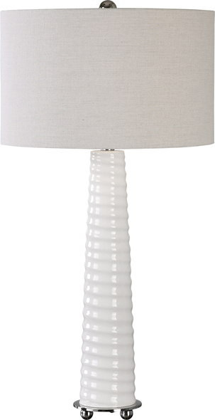 Uttermost Gloss White Table Lamp Table Lamps Heavily Crackled Gloss White Glass With A Spiral Ribbed Texture And Brushed Nickel Plated Details.
