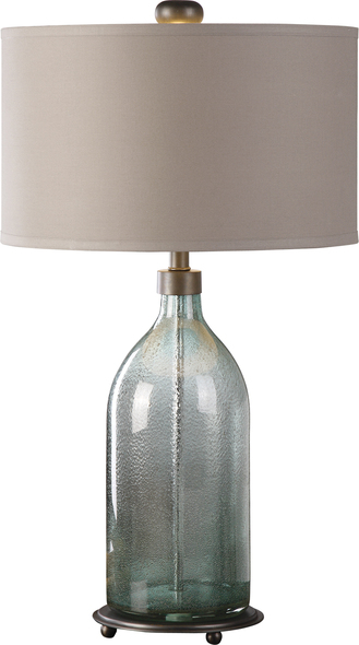 Uttermost Gray Glass Table Lamp Table Lamps Heavily Seeded Smokey, Olive-gray Glass Accented With Plated, Dark Oxidized Bronze Metal Details.