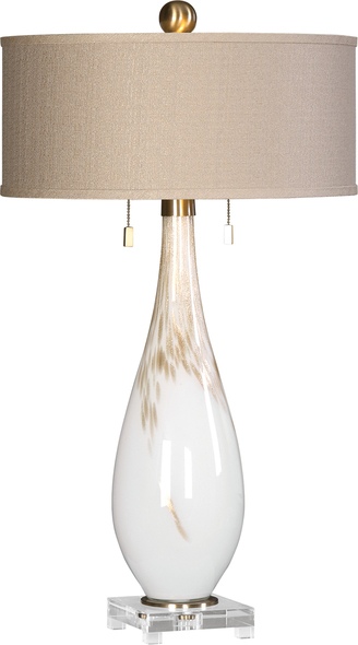 kitchen lights for small kitchen Uttermost White Glass Table Lamp Gloss White Glass Featuring Metallic Copper Hues Accented With Plated Brushed Brass Metal Details And A Thick Crystal Foot.