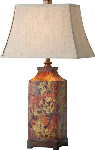 brass lamp Uttermost Table Lamps Colorful Flower Print With Burnished Walnut Finished Details. Grace Feyock
