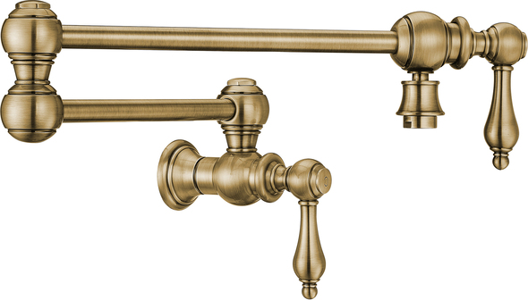 vintage wall mount kitchen sink faucet Whitehaus Pot Filler Antique Brass
