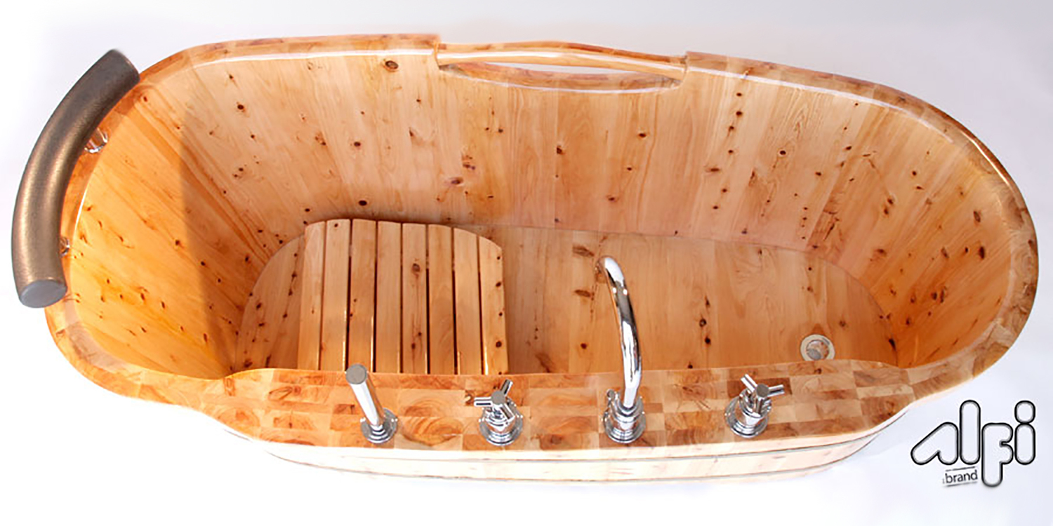 shower to bathtub Alfi Tub Natural Wood Transitional