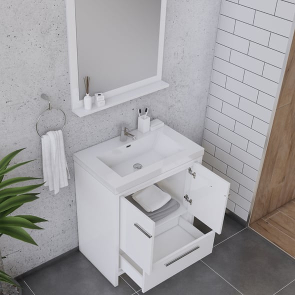 small wooden bathroom cabinet Alya Vanity with Top White