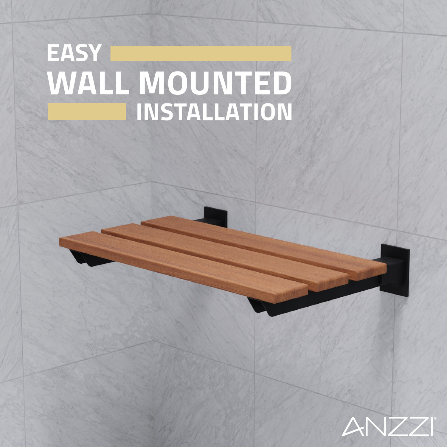 wall mount teak folding shower seat brushed nickel Anzzi BATHROOM - Bath Accessories - Shower Seats Teak