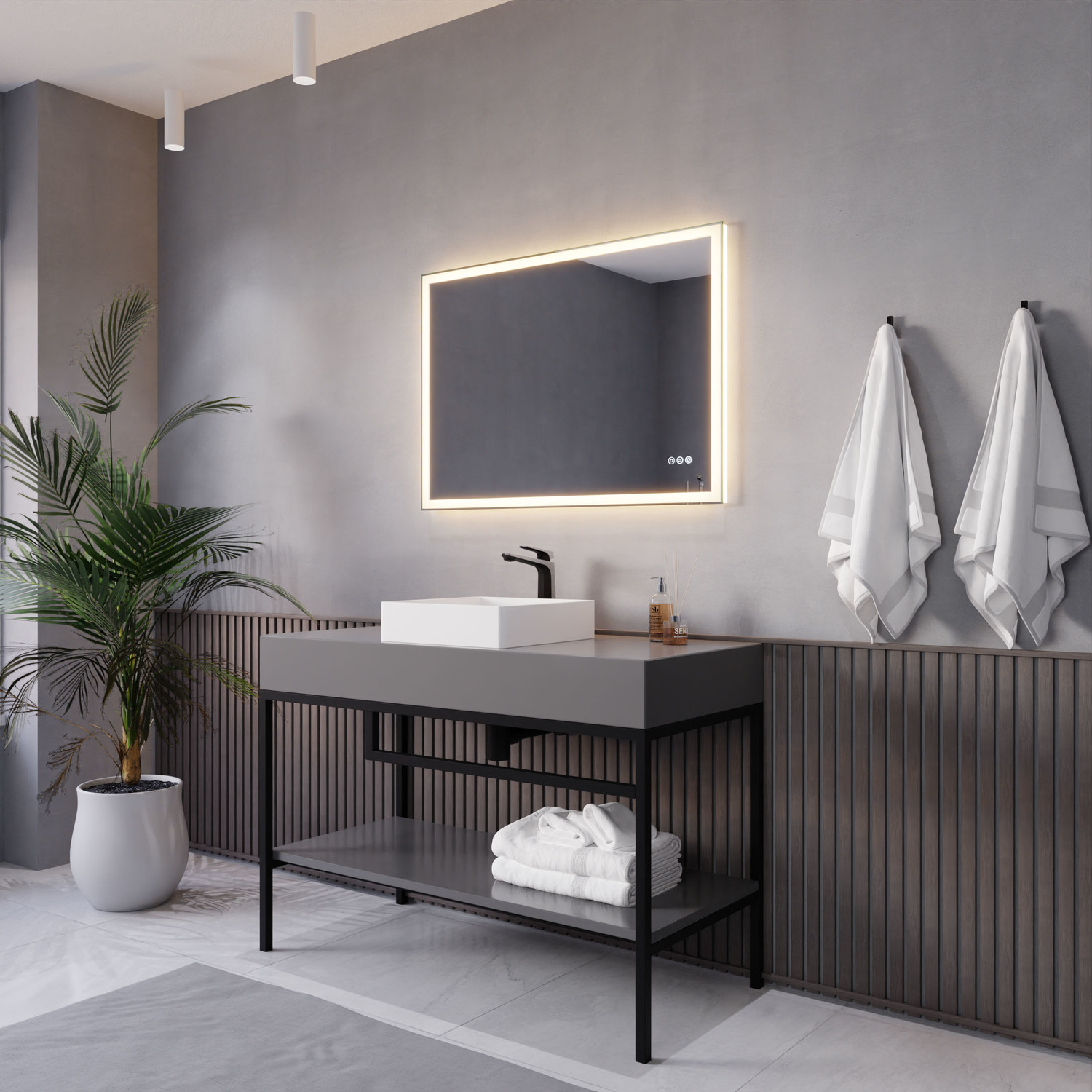 single mirror over double vanity Anzzi BATHROOM - Mirrors - LED Mirrors Silver