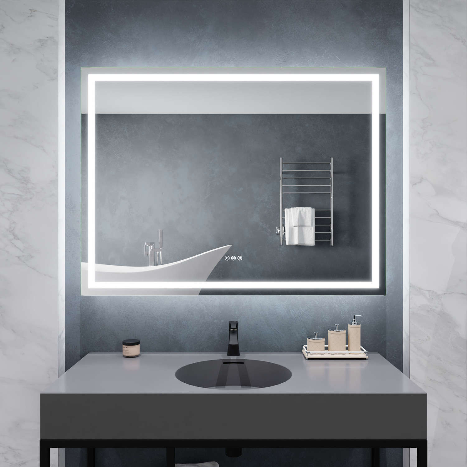 metal frame mirror for bathroom Anzzi BATHROOM - Mirrors - LED Mirrors Silver