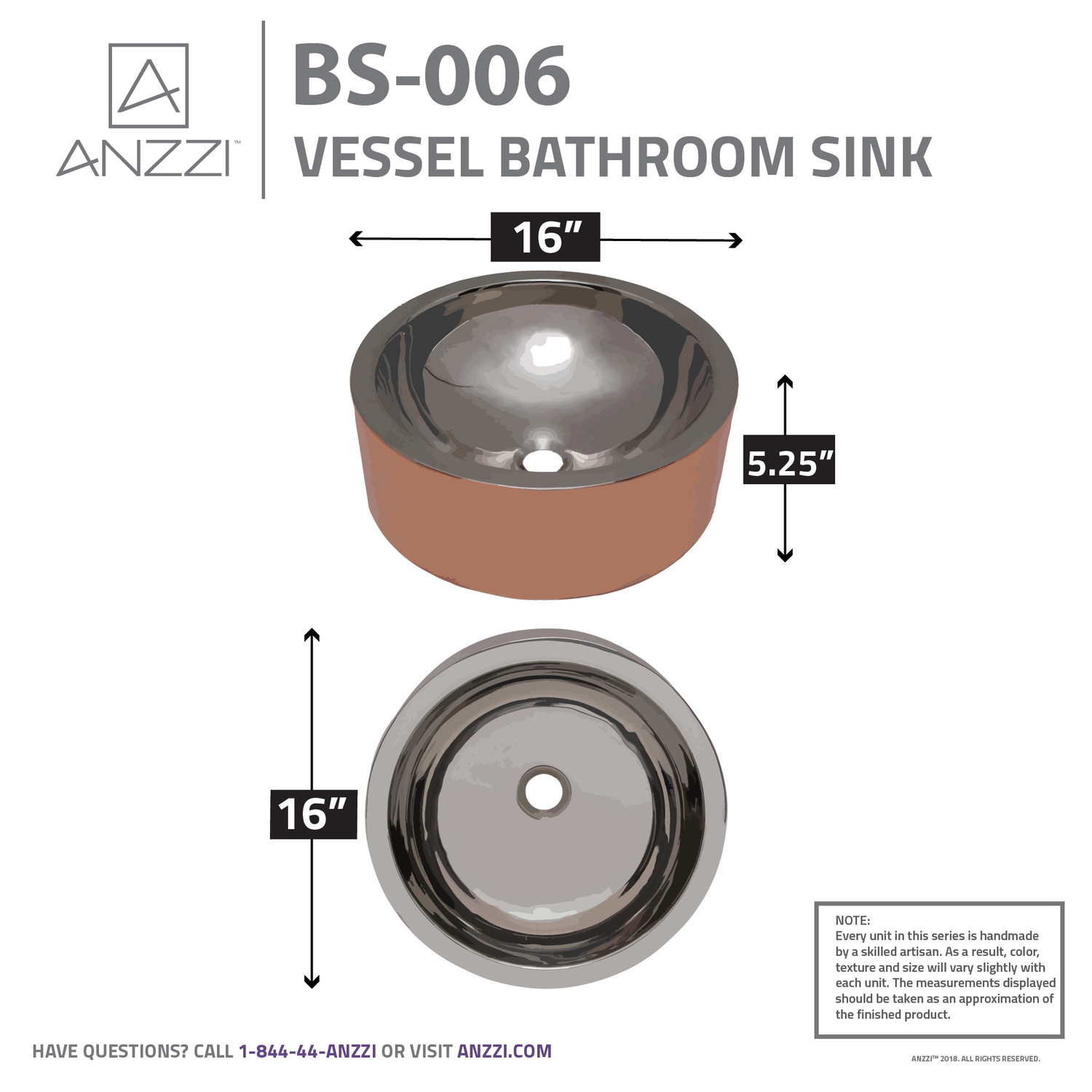  Anzzi BATHROOM - Sinks - Vessel - Copper Bathroom Vanity Sinks Nickel