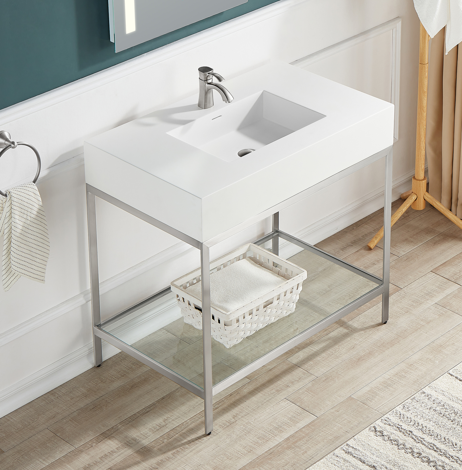modern oak bathroom vanity Anzzi BATHROOM - Console Sinks - Sink & Frame Brushed Nickel