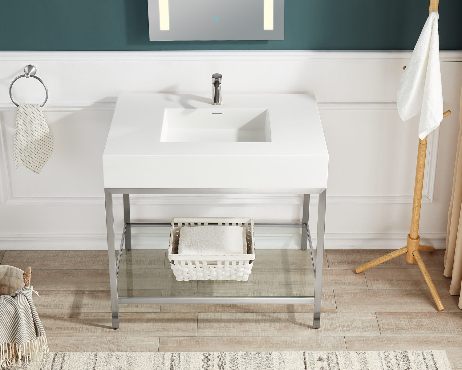 modern oak bathroom vanity Anzzi BATHROOM - Console Sinks - Sink & Frame Brushed Nickel