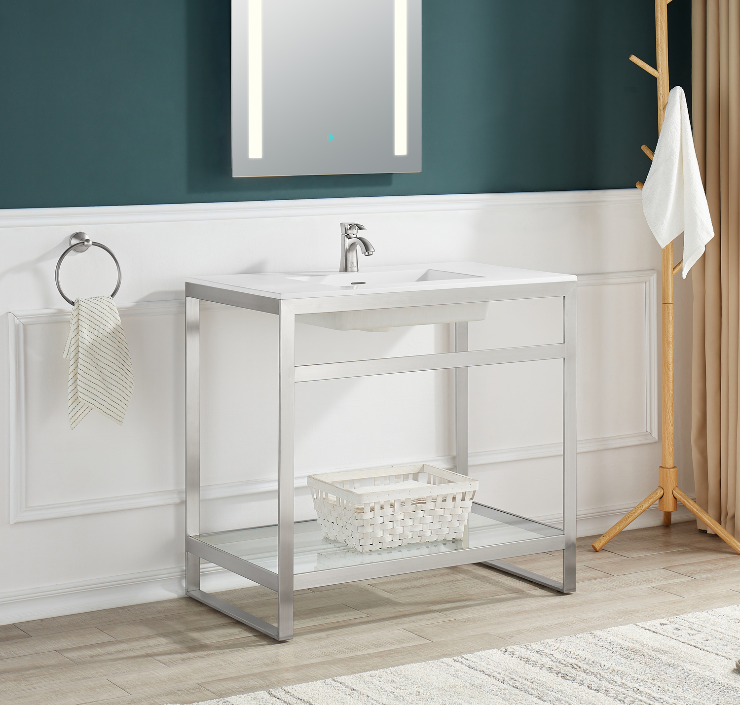 small corner vanity Anzzi BATHROOM - Console Sinks - Sink & Frame Brushed Nickel