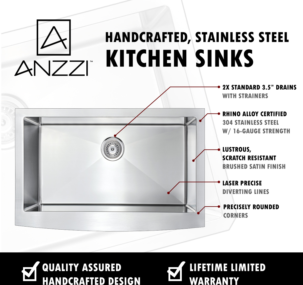  Anzzi KITCHEN - Kitchen Sinks - Farmhouse - Stainless Steel Single Bowl Sinks Steel