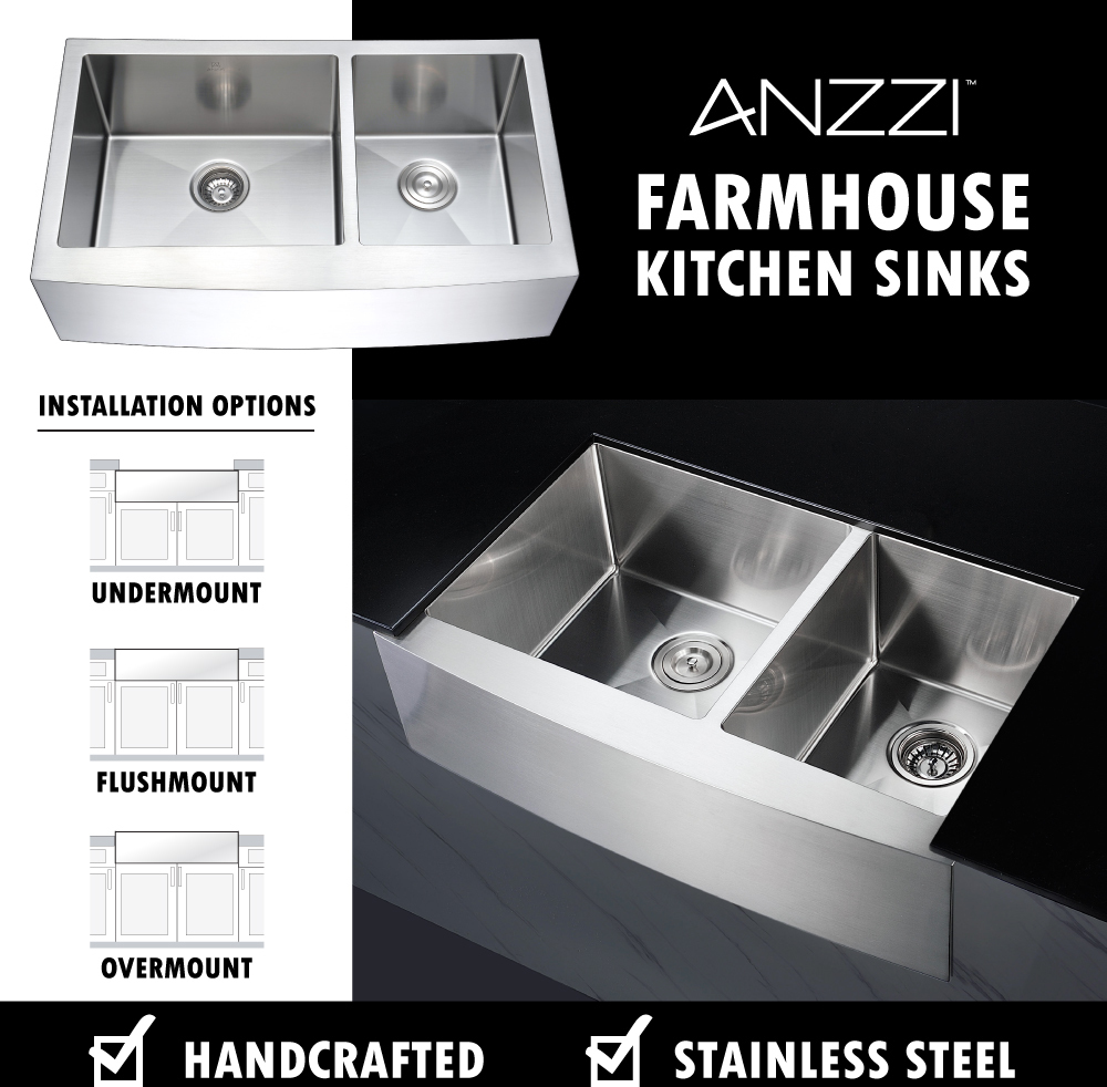 silver kitchen sink Anzzi KITCHEN - Kitchen Sinks - Farmhouse - Stainless Steel Steel