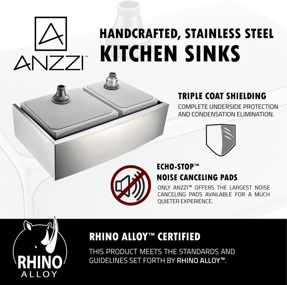 33 inch double kitchen sink Anzzi KITCHEN - Kitchen Sinks - Farmhouse - Stainless Steel Steel