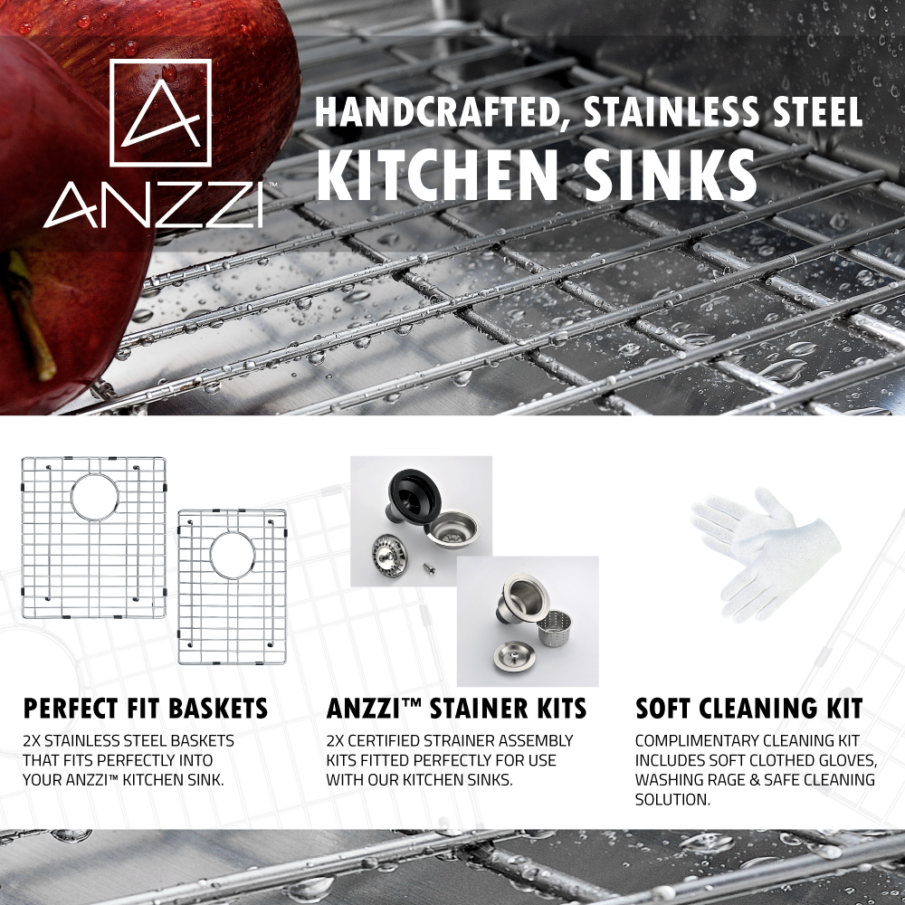 33 inch double kitchen sink Anzzi KITCHEN - Kitchen Sinks - Farmhouse - Stainless Steel Steel