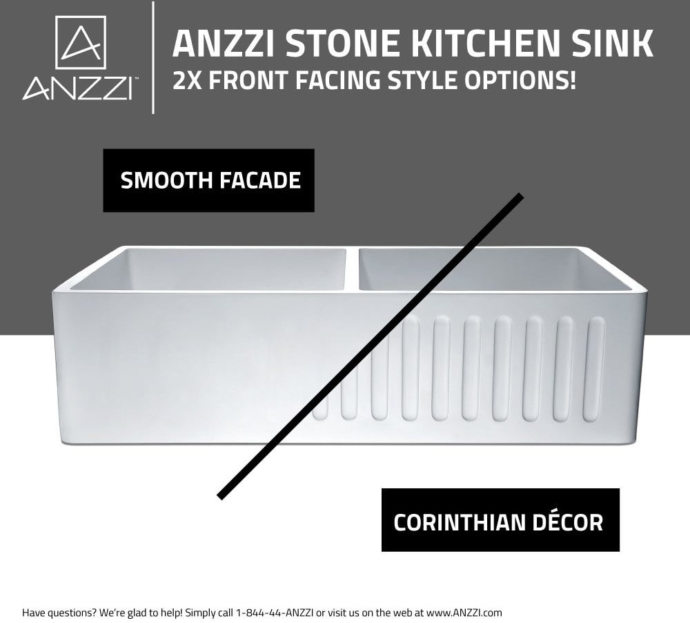  Anzzi KITCHEN - Kitchen Sinks - Farmhouse - Man Made Stone Double Bowl Sinks White