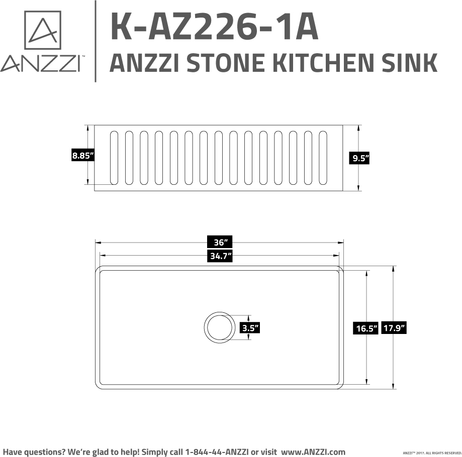 apron sink undermount Anzzi KITCHEN - Kitchen Sinks - Farmhouse - Man Made Stone White
