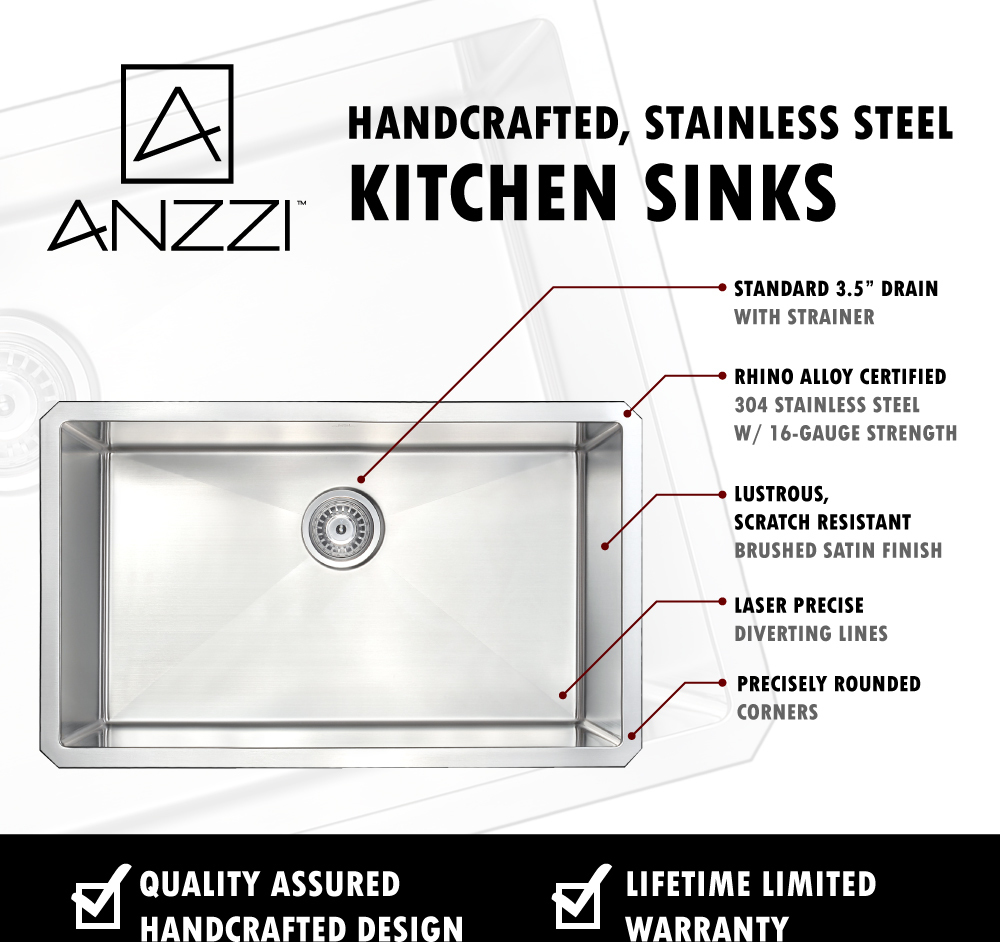 overmount single bowl sink Anzzi KITCHEN - Kitchen Sinks - Undermount - Stainless Steel Steel