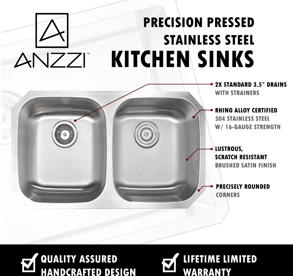 farmhouse apron sink double bowl Anzzi KITCHEN - Kitchen Sinks - Undermount - Stainless Steel Steel