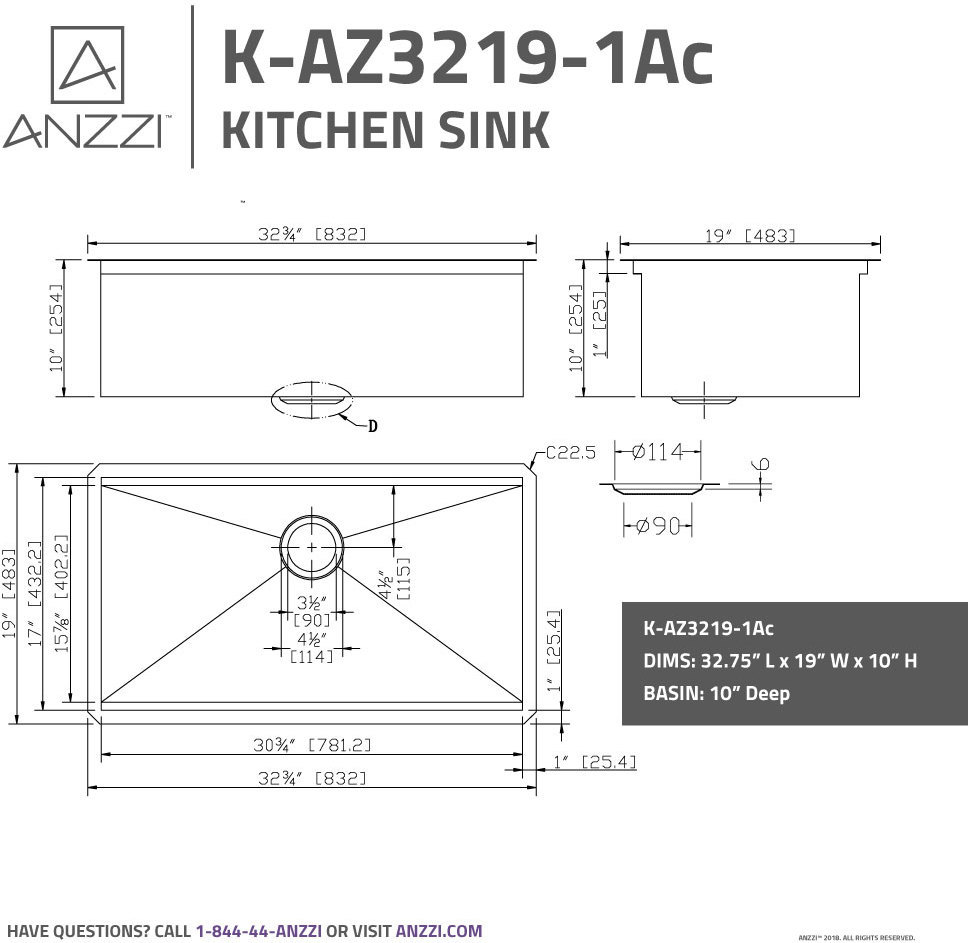  Anzzi KITCHEN - Kitchen Sinks - Undermount - Stainless Steel Single Bowl Sinks Stainless Steel