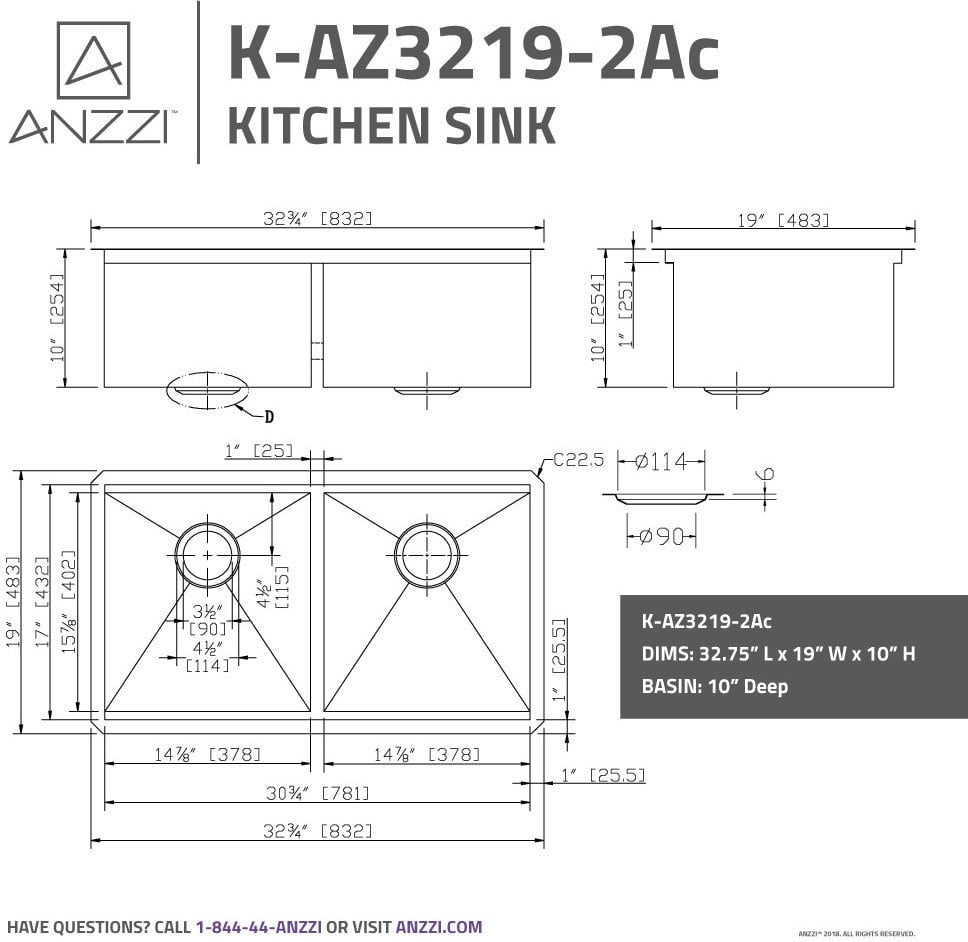  Anzzi KITCHEN - Kitchen Sinks - Undermount - Stainless Steel Double Bowl Sinks Stainless Steel
