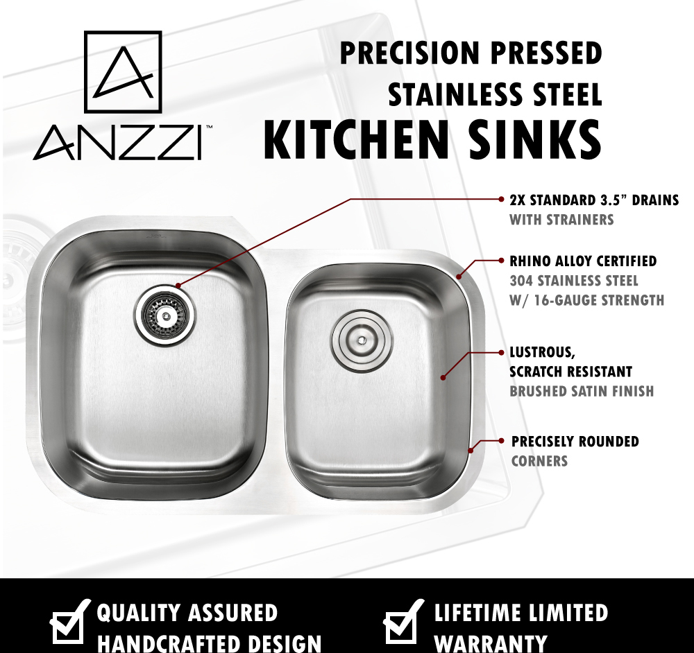 34 inch undermount kitchen sink Anzzi KITCHEN - Kitchen Sinks - Undermount - Stainless Steel Steel