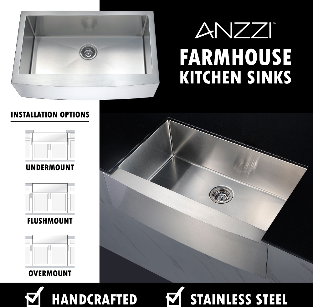 kitchen sink 36 inch Anzzi KITCHEN - Kitchen Sinks - Farmhouse - Stainless Steel Steel