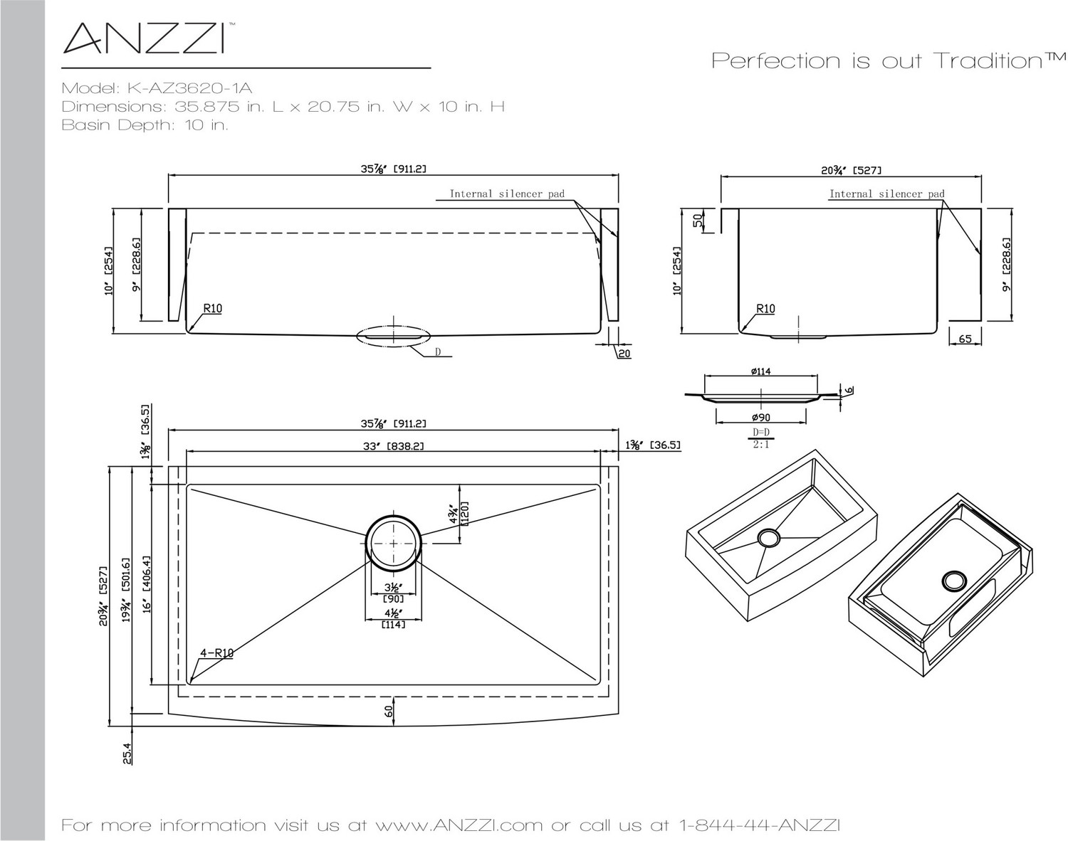  Anzzi KITCHEN - Kitchen Sinks - Farmhouse - Stainless Steel Single Bowl Sinks Steel