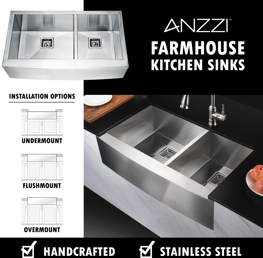 stainless bowl sink Anzzi KITCHEN - Kitchen Sinks - Farmhouse - Stainless Steel Steel