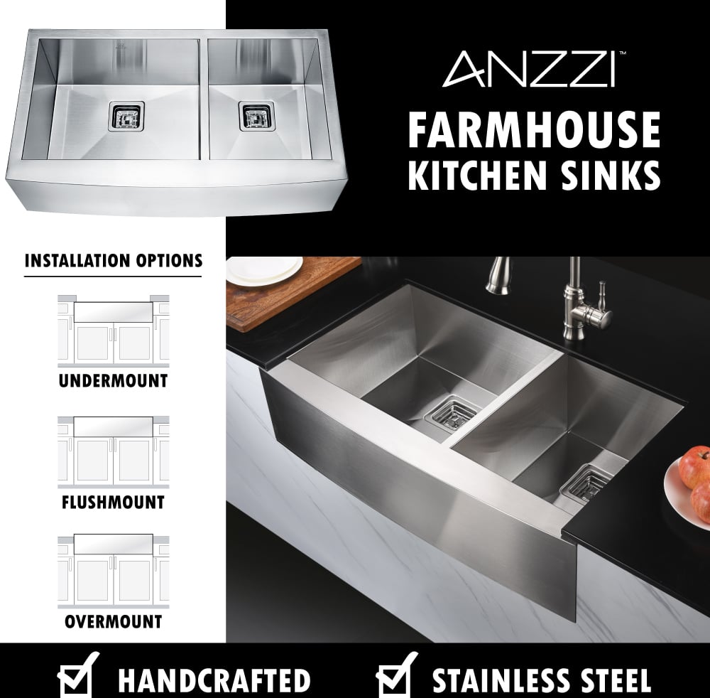  Anzzi KITCHEN - Kitchen Sinks - Farmhouse - Stainless Steel Double Bowl Sinks Steel