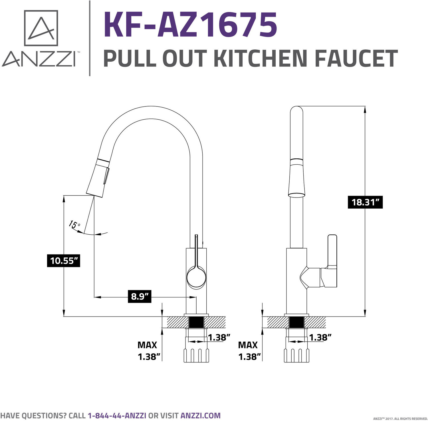 stainless pull down kitchen faucet Anzzi KITCHEN - Kitchen Faucets - Pull Down Nickel