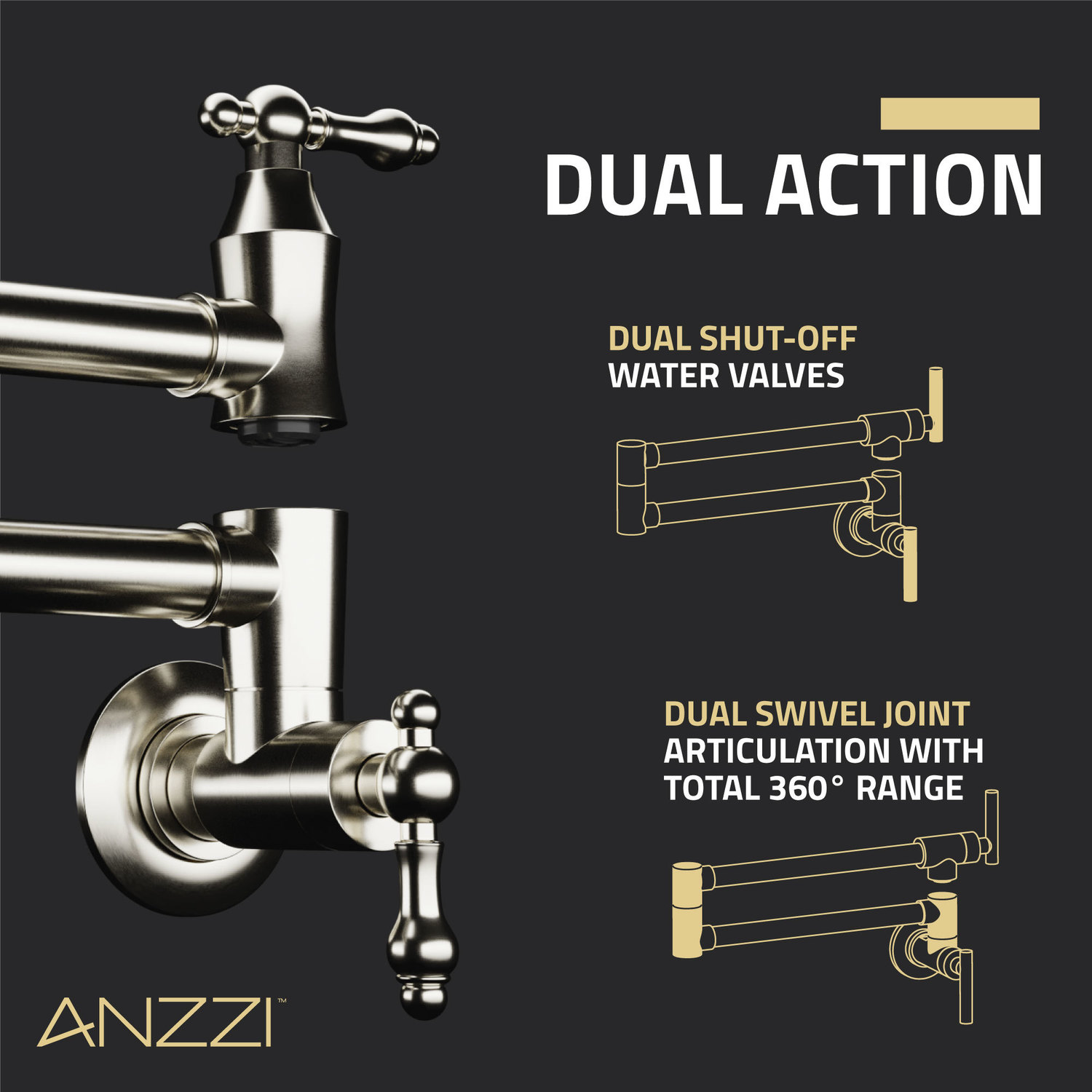 brushed nickel wall mount faucet Anzzi KITCHEN - Kitchen Faucets - Pot Filler Nickel