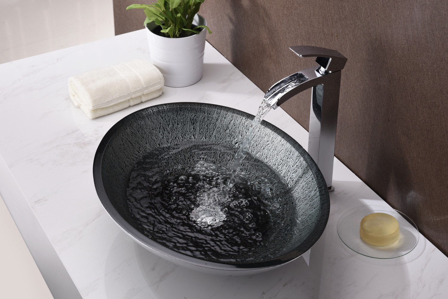 58 vanity Anzzi BATHROOM - Sinks - Vessel - Tempered Glass Black