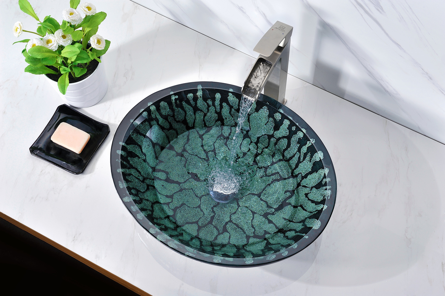 copper bathroom basin Anzzi BATHROOM - Sinks - Vessel - Tempered Glass Black