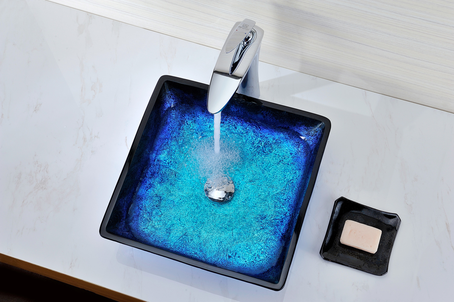 bathroom vanity taps Anzzi BATHROOM - Sinks - Vessel - Tempered Glass Blue