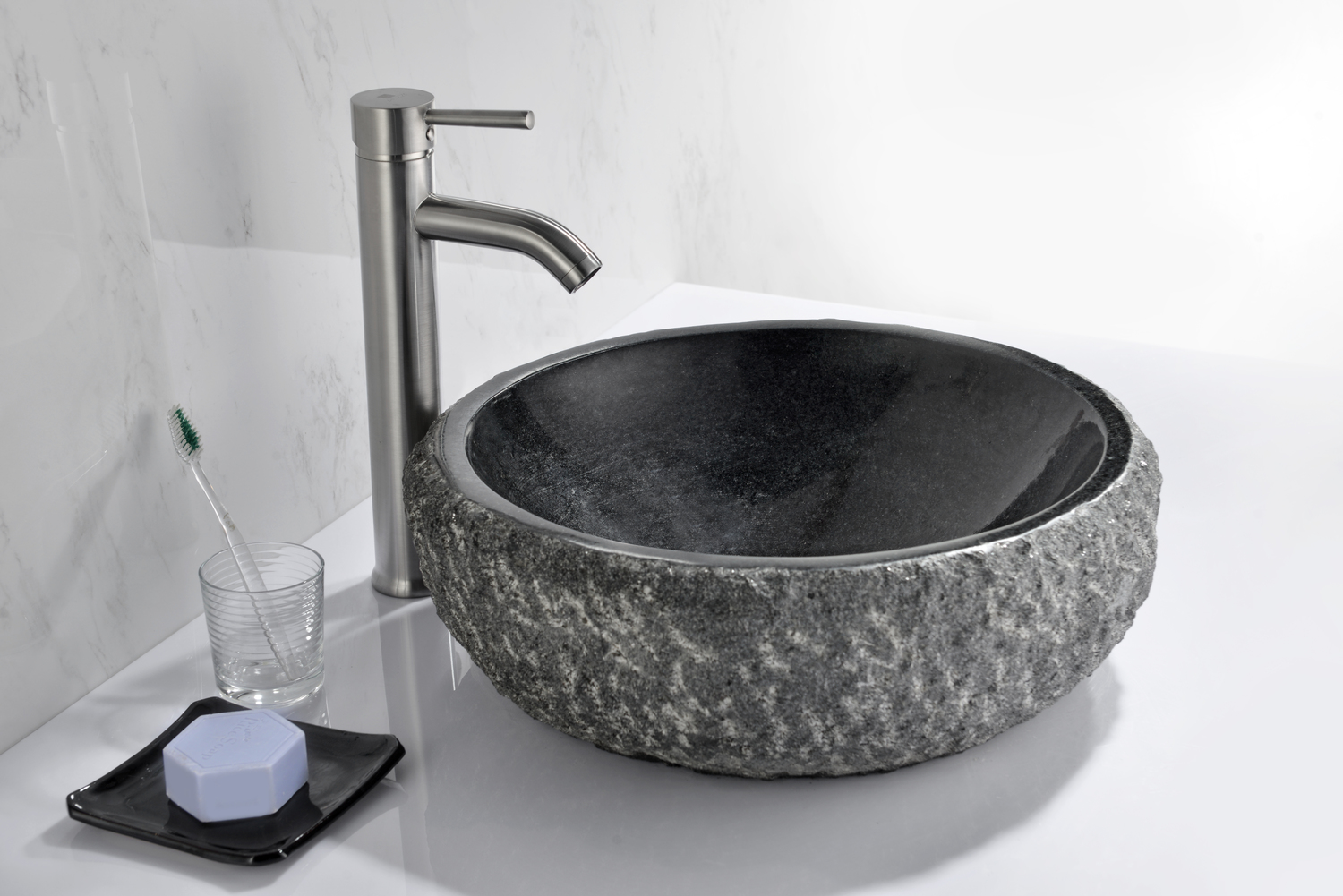 cabinet above bathroom sink Anzzi BATHROOM - Sinks - Vessel - Exotic Stone Black