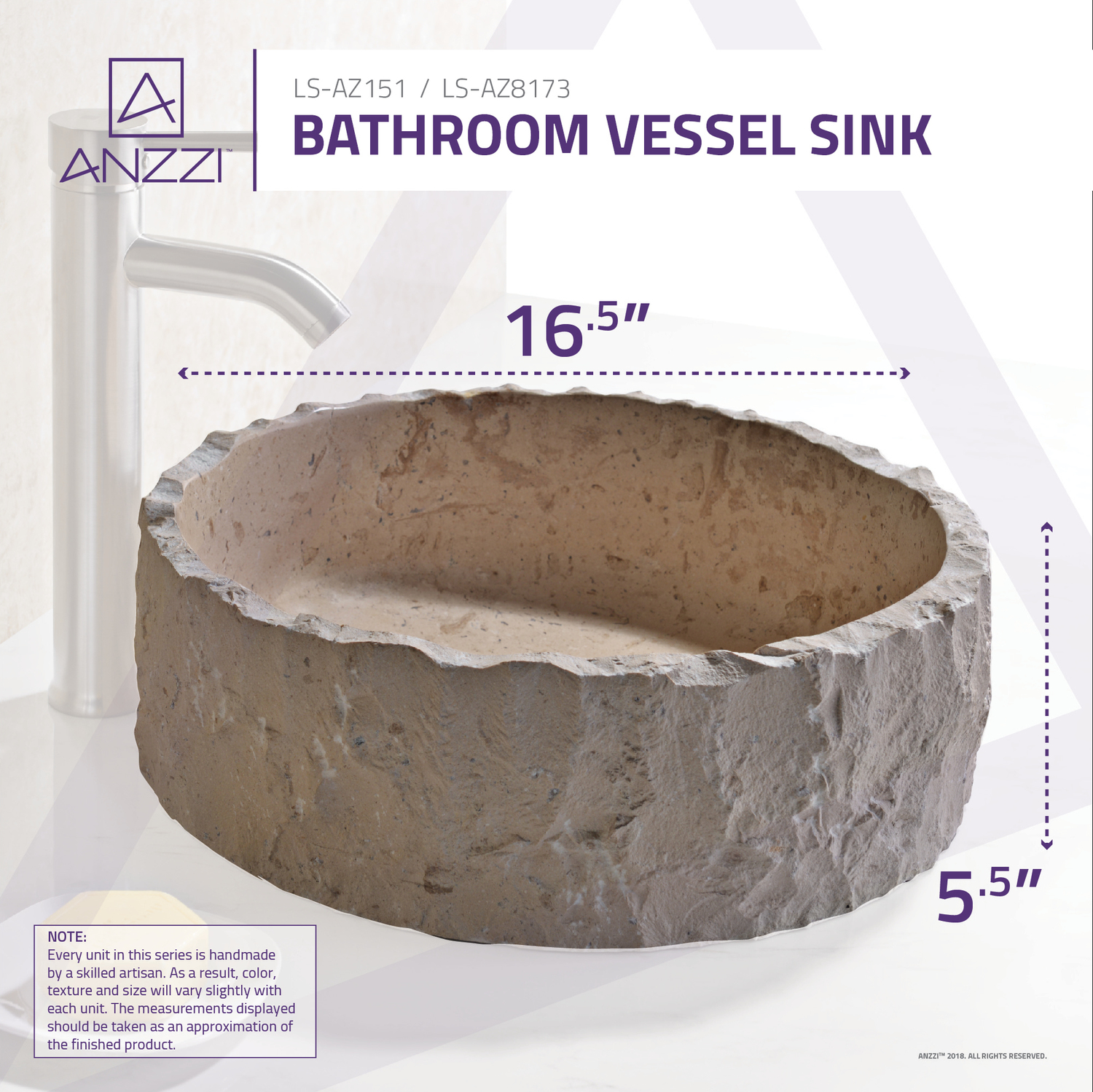 vanity dish Anzzi BATHROOM - Sinks - Vessel - Exotic Stone Cream