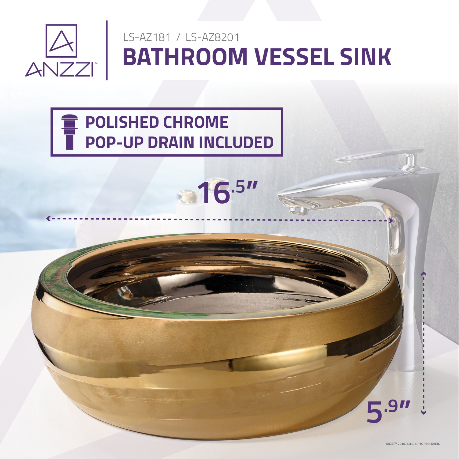 bathroom vanity with deep sink Anzzi BATHROOM - Sinks - Vessel - Tempered Glass Gold