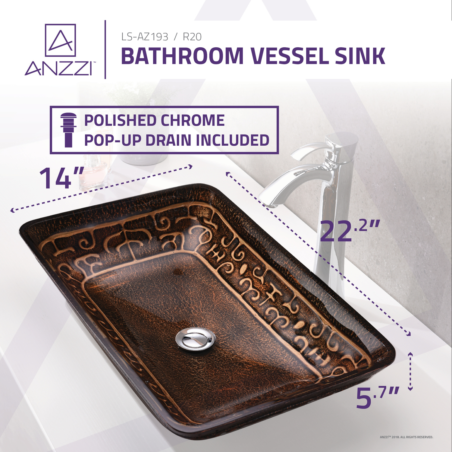 black undermount vanity sink Anzzi BATHROOM - Sinks - Vessel - Tempered Glass Brown