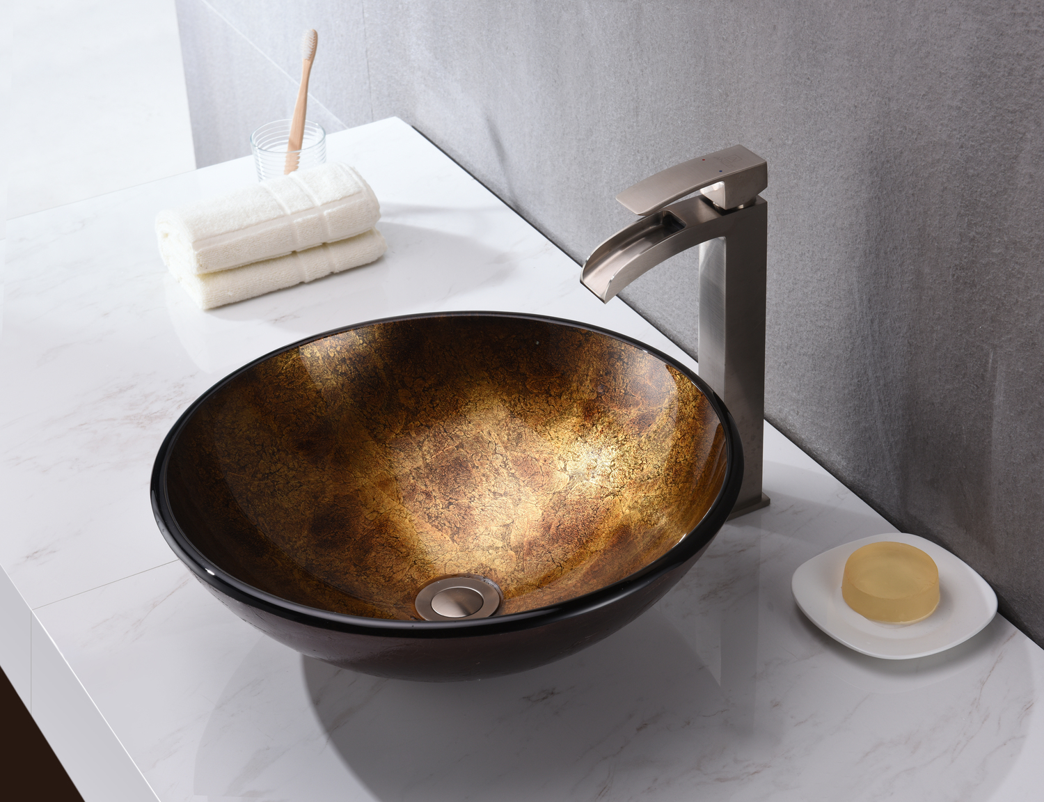 bath vanity lowes Anzzi BATHROOM - Sinks - Vessel - Tempered Glass Brown